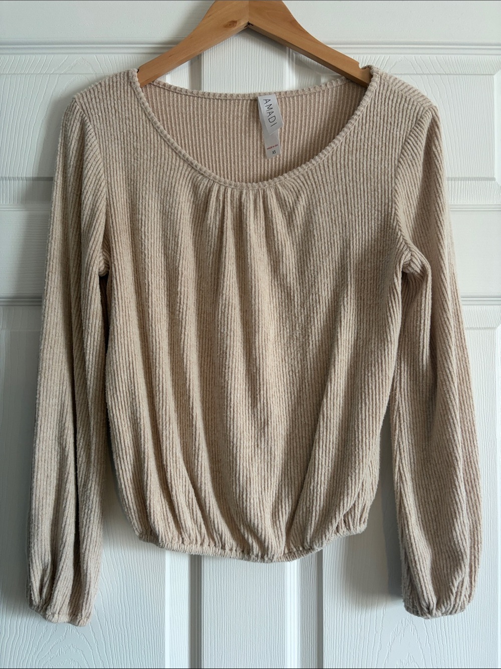 Anthropologie Amadi Women's Long-Sleeve Ribbed Top Beige XS
